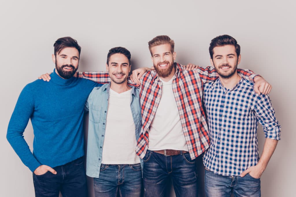 A group of four men who have become friends in recovery at The Nook Sober Living in West Los Angeles